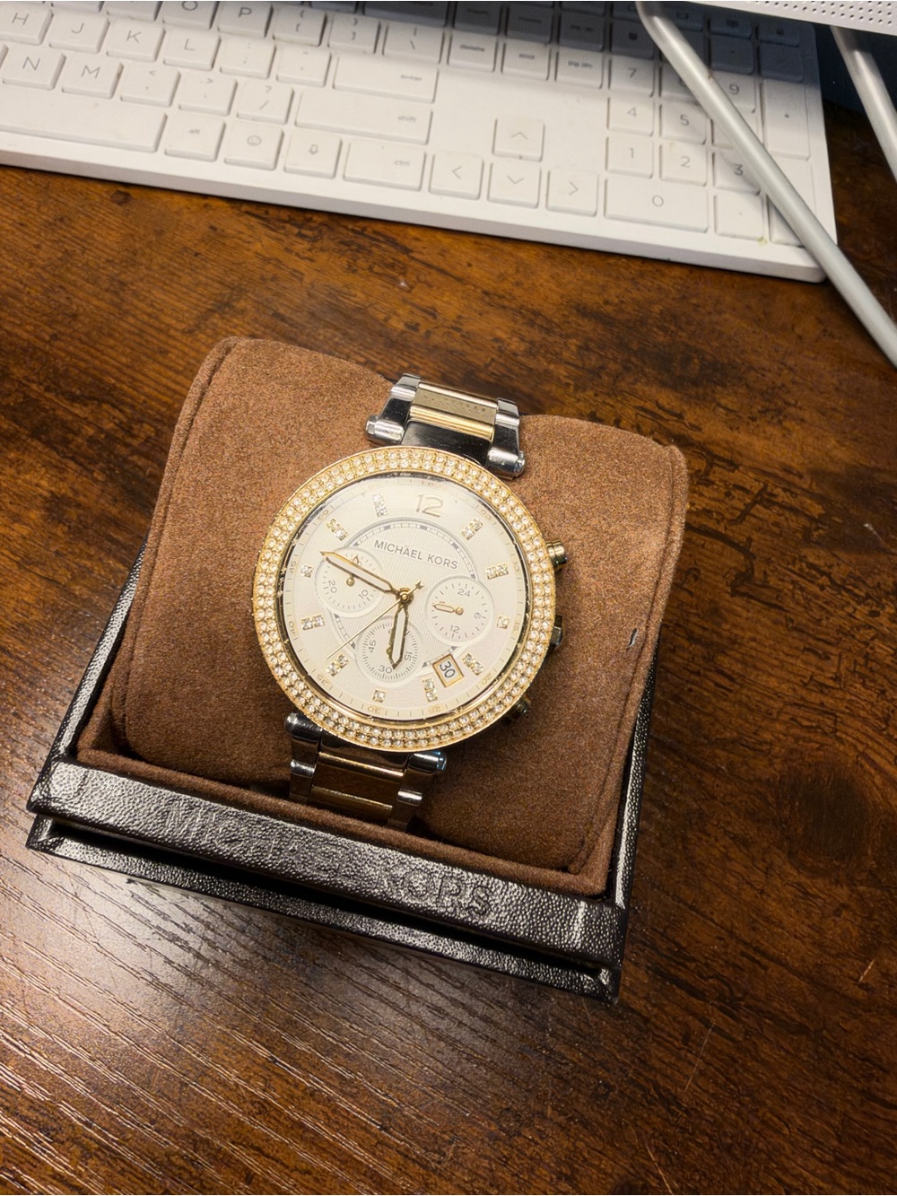 Michael Kors Two-Tone Gold and Silver Crystal Bezel Chronograph Watch